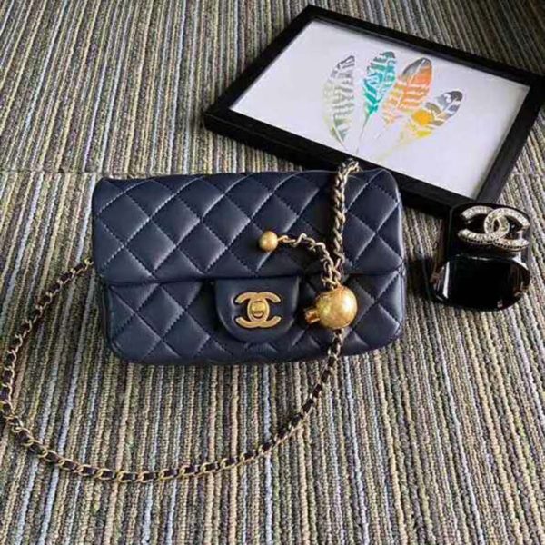 Chanel Women Flap Bag Lambskin & Gold-Tone Metal-Navy (2)