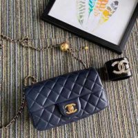 Chanel Women Flap Bag Lambskin & Gold-Tone Metal-Navy