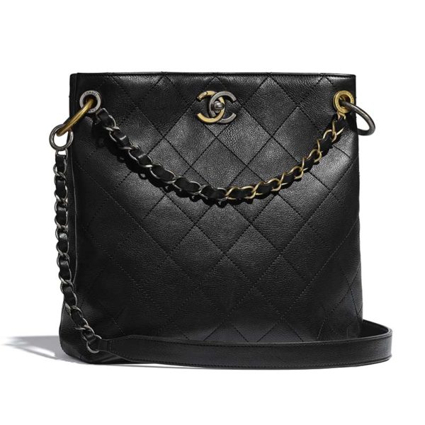 Chanel Women Hobo Handbag in Calfskin Leather-Black - LULUX