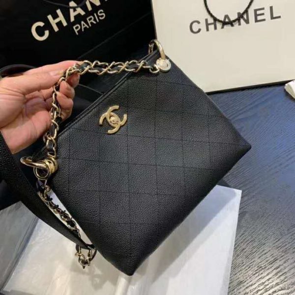 Chanel Women Hobo Handbag in Calfskin Leather-Black (3)