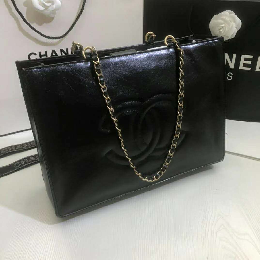 Chanel Women Shopping Bag Shiny Aged Calfskin & Gold-Tone Metal - LULUX