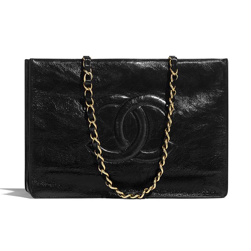 Chanel Women Shopping Bag Shiny Aged Calfskin & Gold-Tone Metal - LULUX