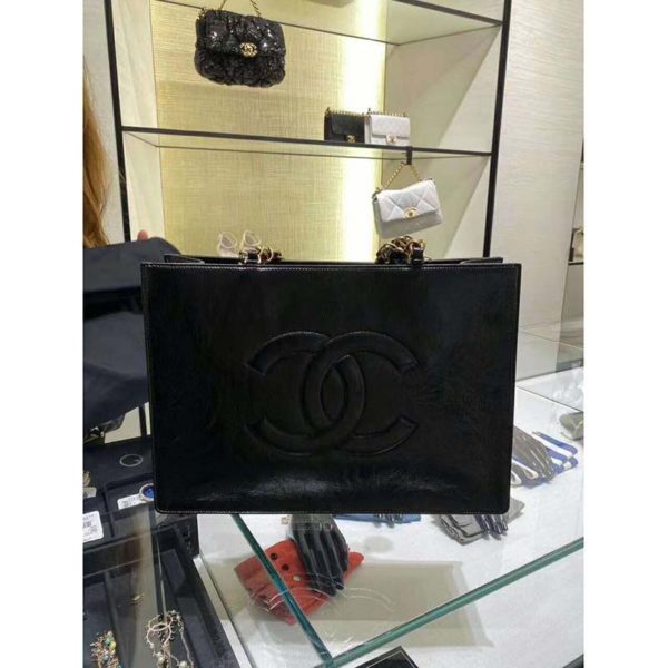 Chanel Women Shopping Bag Shiny Aged Calfskin & Gold-Tone Metal (11)