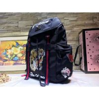 Gucci GG Unisex Backpack with Embroidery Black Techno Canvas