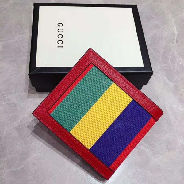 Gucci GG Unisex Baiadera Stripe Canvas Bi-Fold Wallet-Red (5)