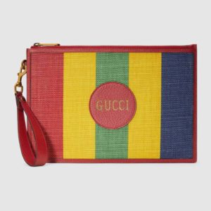 Gucci GG Unisex Baiadera Stripe Canvas Pouch Gucci Script Logo