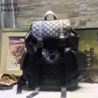 Gucci GG Unisex GG Embossed Backpack Black GG Embossed Leather