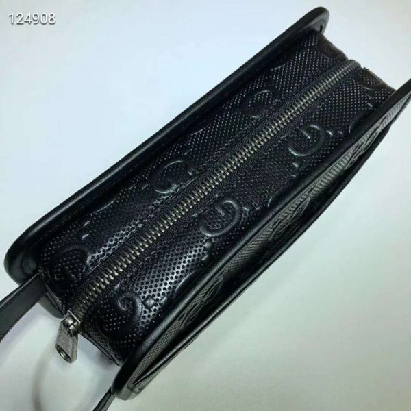 Gucci GG Unisex GG Embossed Cosmetic Case Black Embossed Leather (7)