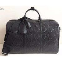 Gucci GG Unisex GG Embossed Duffle Bag Black Embossed Leather