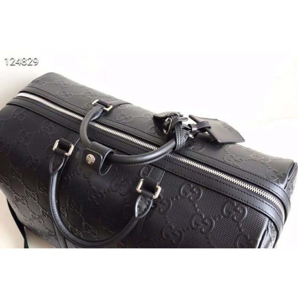 Gucci GG Unisex GG Embossed Duffle Bag Black Embossed Leather (10)