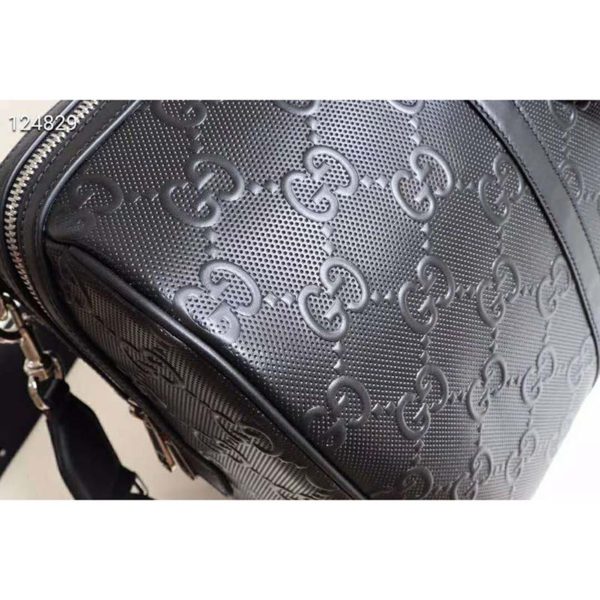 Gucci GG Unisex GG Embossed Duffle Bag Black Embossed Leather (13)
