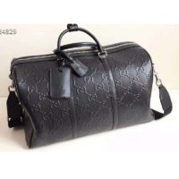 Gucci GG Unisex GG Embossed Duffle Bag Black Embossed Leather