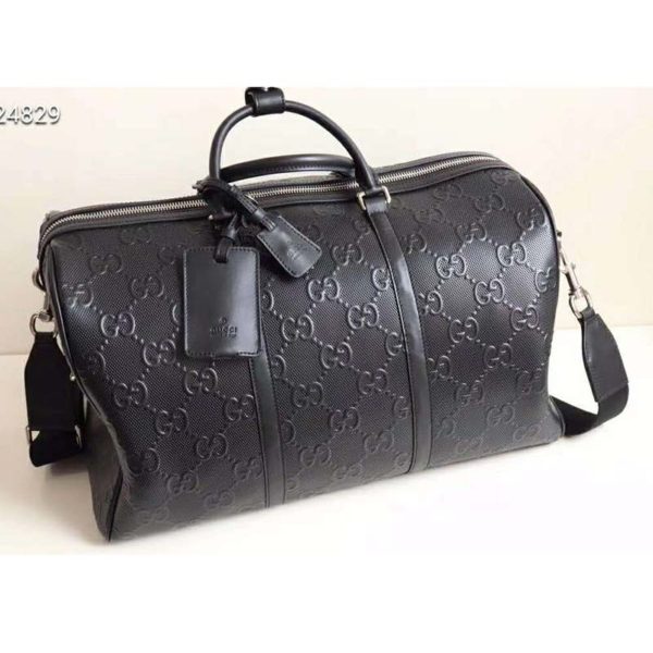 Gucci GG Unisex GG Embossed Duffle Bag Black Embossed Leather (7)