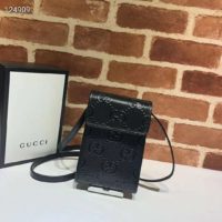 Gucci GG Unisex GG Embossed Mini Bag Black Embossed Leather