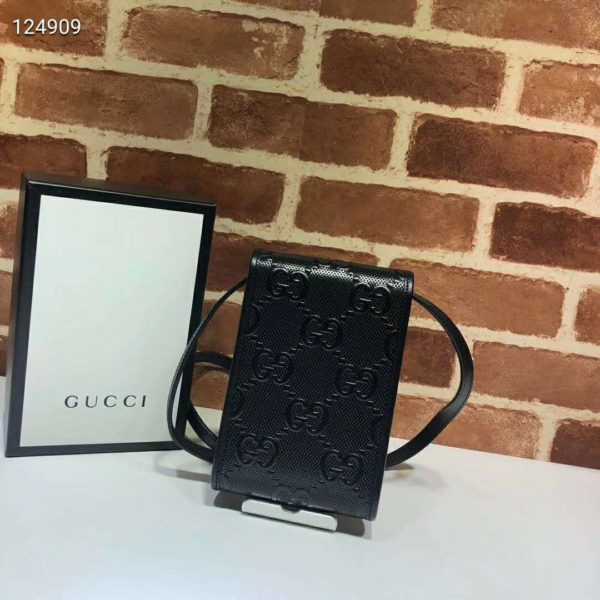 Gucci GG Unisex GG Embossed Mini Bag Black Embossed Leather (4)