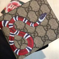 Gucci GG Unisex Kingsnake Print GG Supreme Coin Wallet-Beige