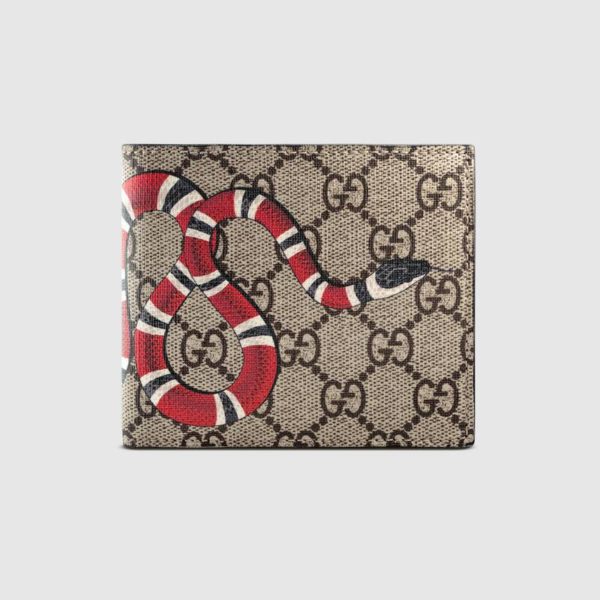 Gucci GG Unisex Kingsnake Print GG Supreme Coin Wallet-Beige