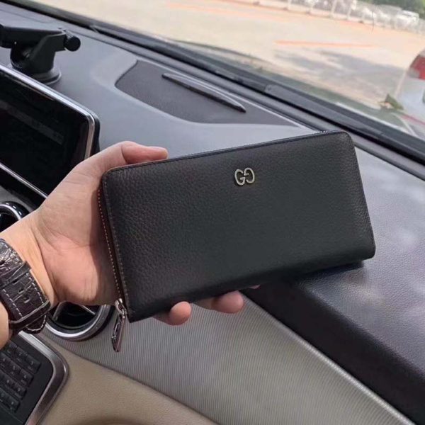 Gucci GG Unisex Leather Zip Around Wallet Black Metal GG (3)