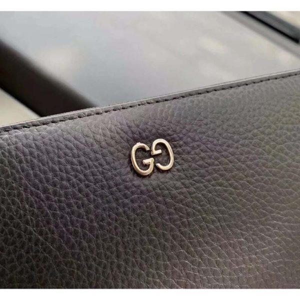 Gucci GG Unisex Leather Zip Around Wallet Black Metal GG (5)