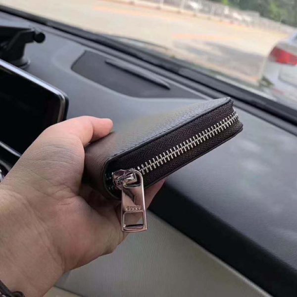 Gucci GG Unisex Leather Zip Around Wallet Black Metal GG (7)