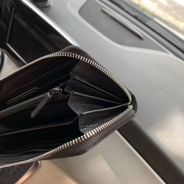 Gucci GG Unisex Leather Zip Around Wallet Black Metal GG (9)