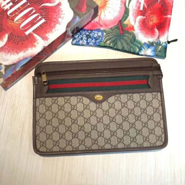 Gucci GG Unisex Ophidia GG Pouch BeigeEbony GG Supreme Canvas (5)