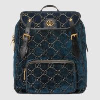 Gucci GG Unisex Small GG Velvet Backpack Blue Beige GG Velvet