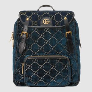 Gucci GG Unisex Small GG Velvet Backpack Blue Beige GG Velvet