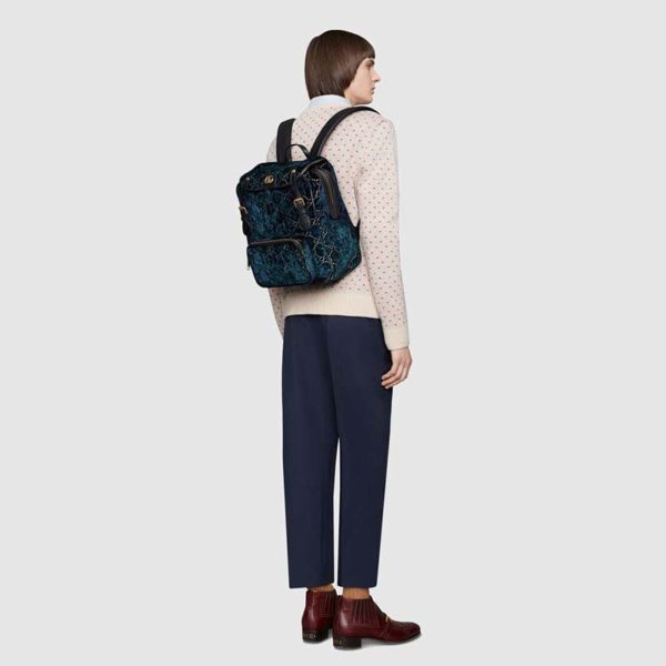 Gucci GG Unisex Small GG Velvet Backpack Blue Beige GG Velvet (2)