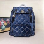 Gucci GG Unisex Small GG Velvet Backpack Blue Beige GG Velvet - Imagen 2