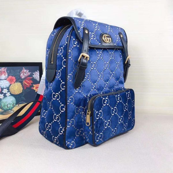 Gucci GG Unisex Small GG Velvet Backpack Blue Beige GG Velvet (4)