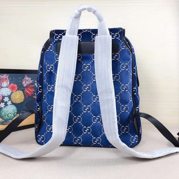 Gucci GG Unisex Small GG Velvet Backpack Blue Beige GG Velvet (5)