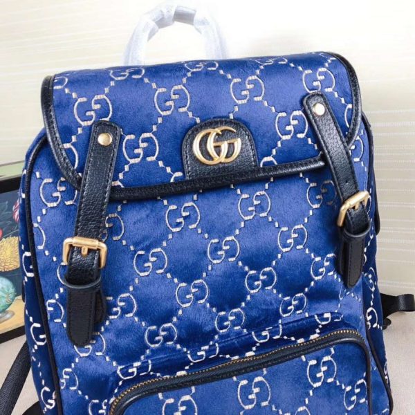 Gucci GG Unisex Small GG Velvet Backpack Blue Beige GG Velvet (6)