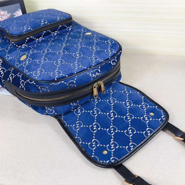 Gucci GG Unisex Small GG Velvet Backpack Blue Beige GG Velvet (8)