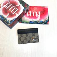 Gucci GG Unisex Tiger Print GG Supreme Card Case-Beige