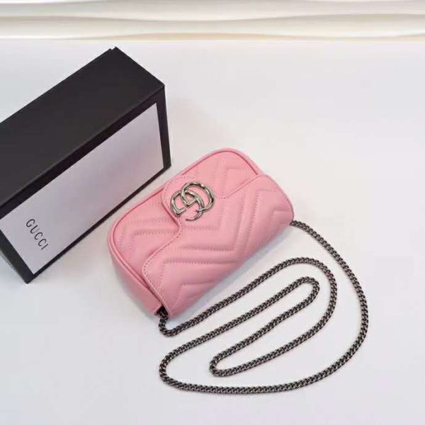 Gucci GG Women GG Marmont Super Mini Bag Matelassé Chevron-Pink (10)