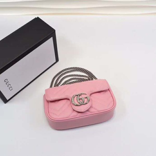 Gucci GG Women GG Marmont Super Mini Bag Matelassé Chevron-Pink (11)