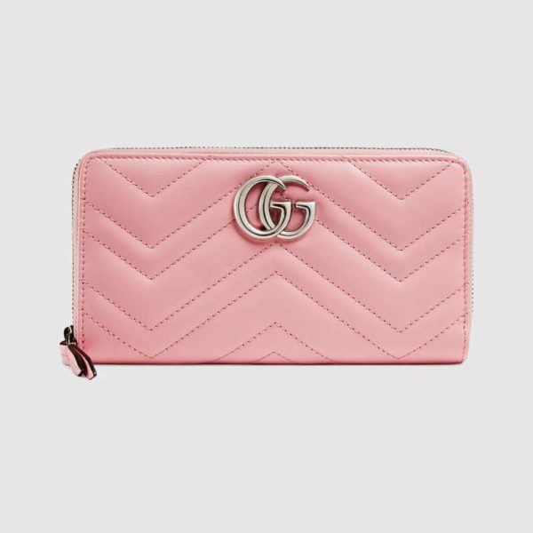 Gucci GG Women GG Marmont Zip Around Wallet Matelassé Leather-Pink