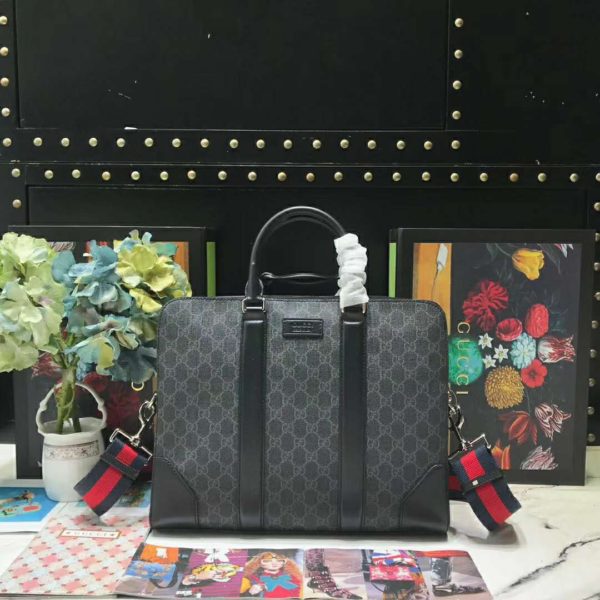 Gucci Unisex GG Black Briefcase BlackGrey GG Supreme Canvas (3)