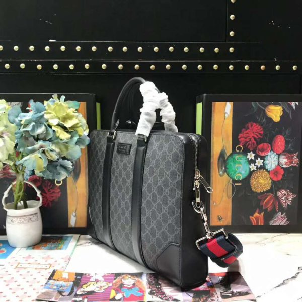 Gucci Unisex GG Black Briefcase BlackGrey GG Supreme Canvas (6)