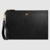 Gucci Unisex GG Marmont Leather Pouch Black Metal-Free Tanned