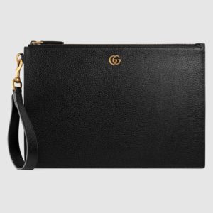 Gucci Unisex GG Marmont Leather Pouch Black Metal-Free Tanned