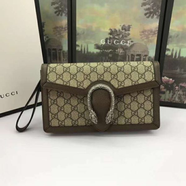 Gucci Women Dionysus GG Supreme Clutch BeigeEbony GG Supreme Canvas (3)