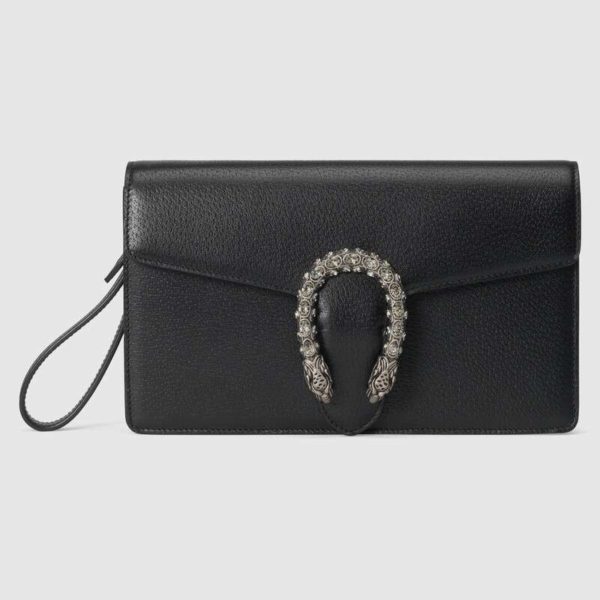 Gucci Women Dionysus Leather Clutch Metal-Free Tanned Leather-Black