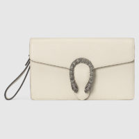 Gucci Women Dionysus Leather Clutch Metal-Free Tanned Leather-White