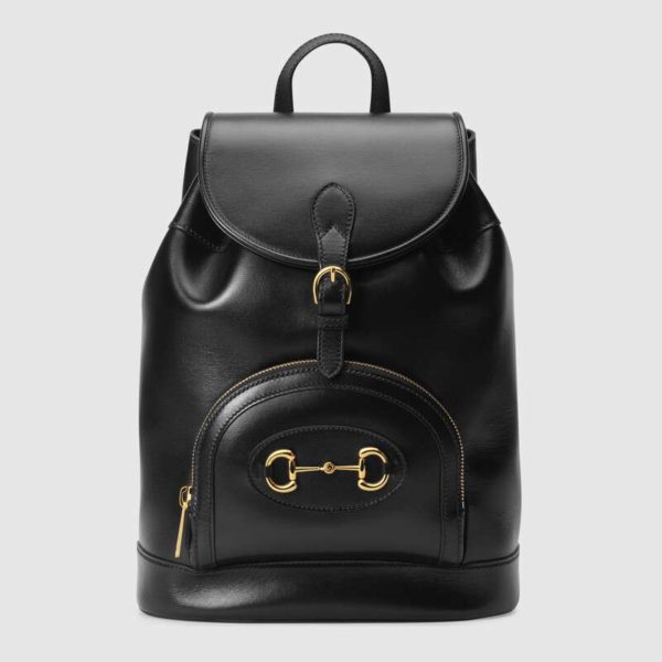 Gucci Women GG Gucci Horsebit 1955 Backpack in Black Leather