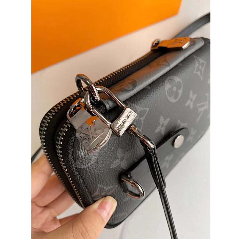 Replica Louis Vuitton M69534 Double Phone Pouch in Monogram Eclipse Canvas  and Monogram Eclipse Reverse Canvas