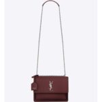 Borsa media Sunset YSL di Saint Laurent in pelle di vitello - Marrone
