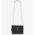 Borsa media Sunset YSL di Saint Laurent in pelle di vitello - Nera