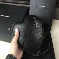 Saint Laurent YSL Women Love Box in Stamped Crocodile Leather-Black